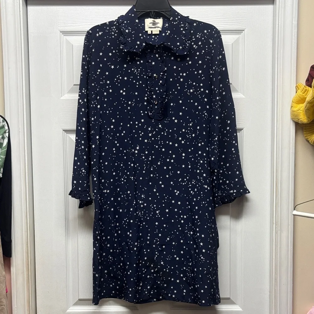 Kate Spade Navy and White Star Dress with Ruffle Trim medium